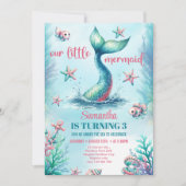 シックな水色のターコイズマーメイドテール誕生日 招待状 (正面)