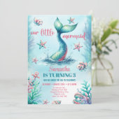 シックな水色のターコイズマーメイドテール誕生日 招待状 (スタンド正面)
