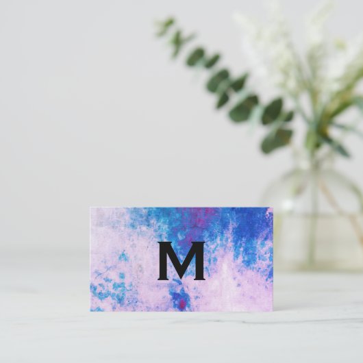 シックな水色のブルーパープルとモノグラム 名刺 (スタンド正面)