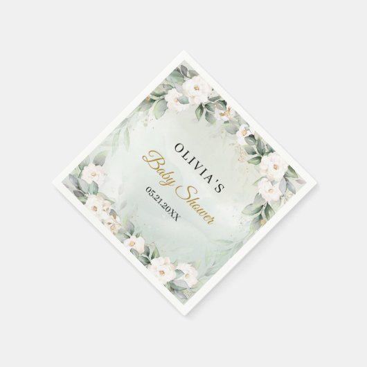 シックな水色の緑と白い花赤ちゃんシャワー スタンダードカクテルナプキン (角)