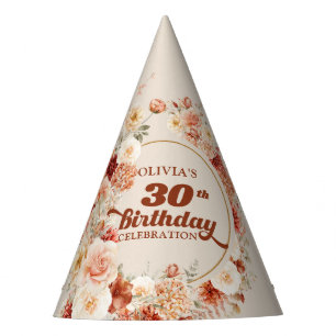 シックな水色の花紅葉銅赤面 パーティーハット