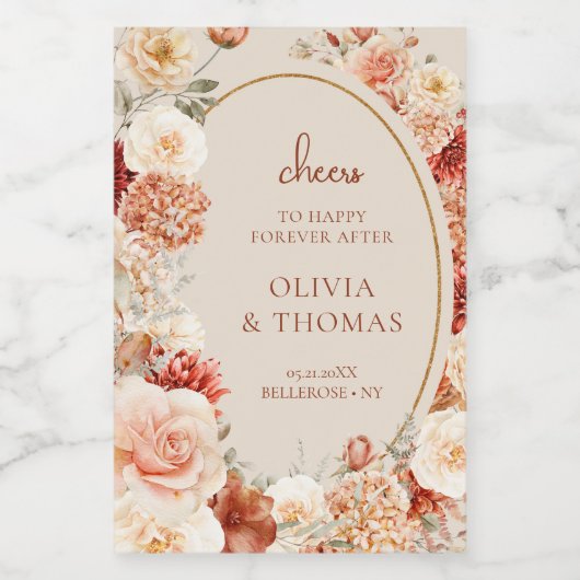 シックな水色の花紅葉銅赤面 ワインラベル (シングルラベル)