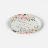 シックな水色の赤い花ユーカリプトゥスゴールド ペーパープレート (アングル)