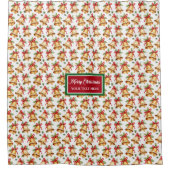 シックな水色の赤と緑のクリスマスカーテン シャワーカーテン (正面)