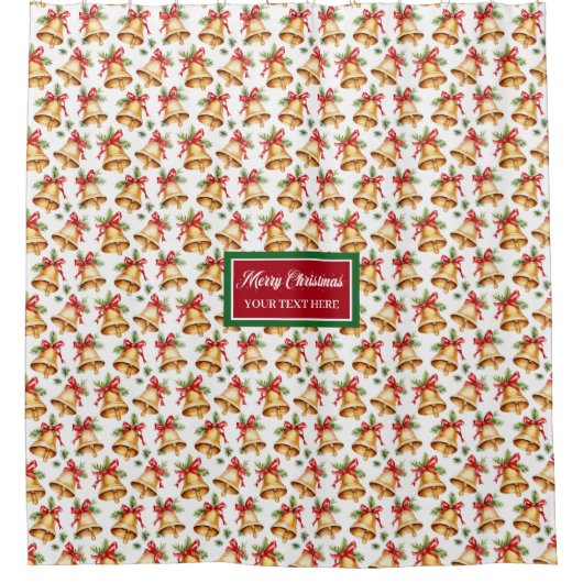 シックな水色の赤と緑のクリスマスカーテン シャワーカーテン (正面)