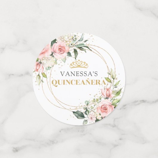 シックな水色の赤面の花の緑15th誕生日 コンフェッティ (スモール正面)