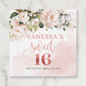 シックな水色の赤面花バラ金ゴールド甘い16th フェイバータグ (裏面)