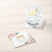 シックな水色の赤面花boho 100誕生日 スクエアペーパーコースター (インサイチュ)