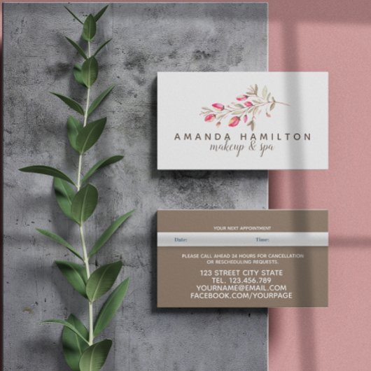 シックな水色の野生の牧草地ピンクフローアポイントメント 予約カード