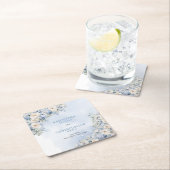 シックな水色の青あじさい白いバラ スクエアペーパーコースター (インサイチュ)