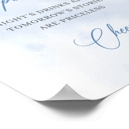 シックな水色の青と白のバラを開いたバー ポスター (角)