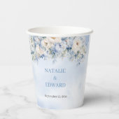 シックな水色ほこりっぽい青いアイボリー結婚の花 紙コップ (裏面)