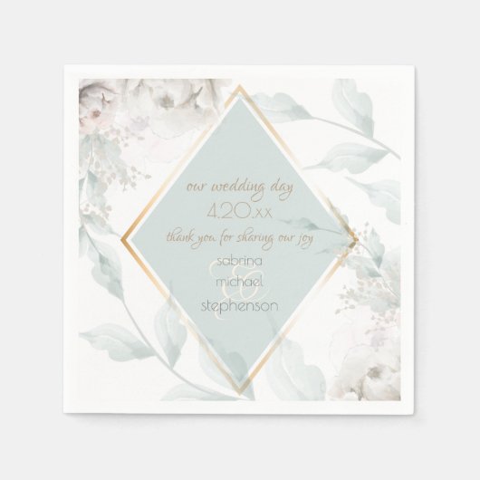 シックな水色アラバスター牡丹の花 スタンダードカクテルナプキン (正面)