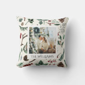 シックな水色クリスマスボタニカルリーフ写真 クッション (正面)