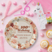 シックな水色テラコッタブルゴーニュ100歳の誕生日 ペーパープレート (パーティー)