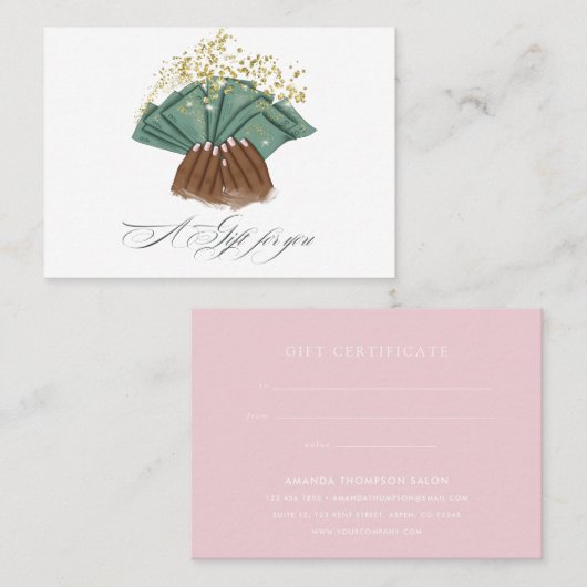 シックな水色ネイルサロンギフト証明書 名刺 (正面/裏面)