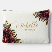 シックな水色バーガンディフローラブーケブライドメイド アクセサリーポーチ (正面)