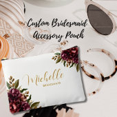 シックな水色バーガンディフローラブーケブライドメイド アクセサリーポーチ