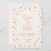 シックな水色ピンクのフローラ結婚式の日付を保存 招待状 (正面)