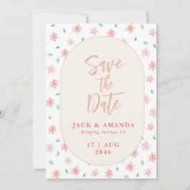 シックな水色ピンクのフローラ結婚式の日付を保存 招待状