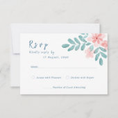 シックな水色ピンク結婚式招待状RSVPカード 出欠カード (正面)