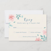 シックな水色ピンク結婚式招待状RSVPカード 出欠カード (正面)