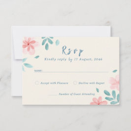 シックな水色ピンク結婚式招待状RSVPカード 出欠カード