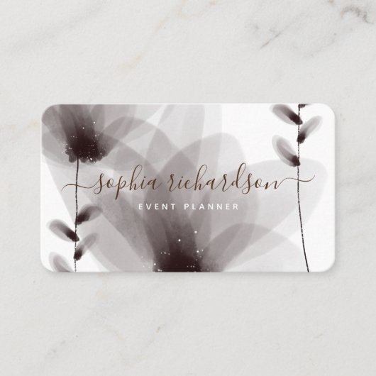 シックな水色フローラ署名タイポグラフィ 名刺 (正面)