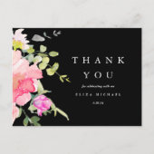 シックな水色フローラ赤ちゃんシャワーありがとうブラック ポストカード (正面)