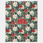 シックな水色メリークリスマスミュート色フローラ フリースブランケット (正面)