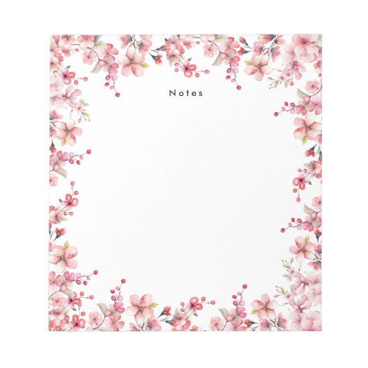 シックな水色レッドさくらんぼブランチガーランド ノートパッド (正面)