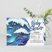 シックな沿岸波ベビーシャワー 招待状 (スタンド正面)