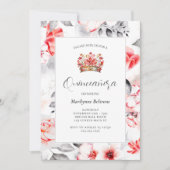 シックな洗練されたレッドフローラクインセアニラ 招待状 (正面)