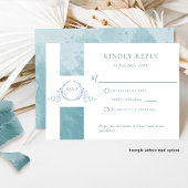 シックな海ガラス水の色結婚のモノグラムRSVP 出欠カード