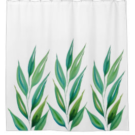 シックな海グリーンブループラントウォーターカラー シャワーカーテン