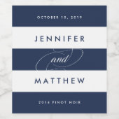 シックな海軍とホワイトストライプ結婚ワインのラベル ワインラベル (シングルラベル)