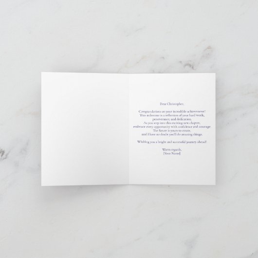 シックな海軍と金ゴールドの卒業キャップとバルーン カード (内部)