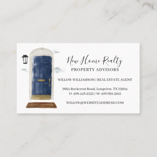 シックな海軍の水の色フロントドア実在エステート写真 名刺 (正面)