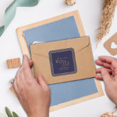 シックな海軍の金ゴールド王室のデザイン結婚式の日付を保存 スクエアシール