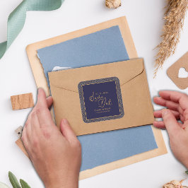 シックな海軍の金ゴールド王室のデザイン結婚式の日付を保存 スクエアシール