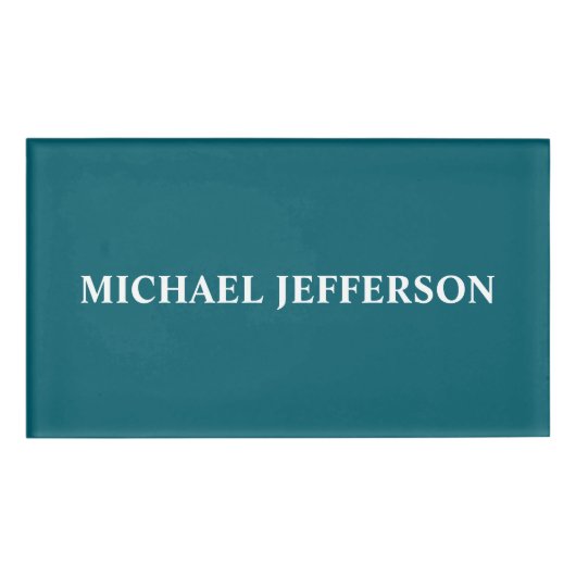 シックな淡いティール（緑がかった色）カラーパーソナライズされたカスタム 名札 (正面)