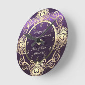 シックな渦巻きハートダイヤモンドバイオレット50結婚th ラウンド壁時計 (傾斜)