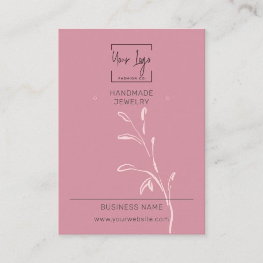 シックな濃いピンクのリーフQRジュエリーディスプレイカード コーリングカード (正面)