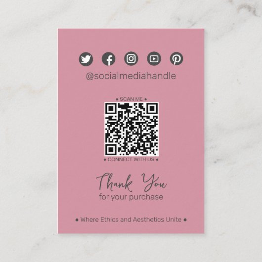 シックな濃いピンクのリーフQRジュエリーディスプレイカード コーリングカード (裏面)