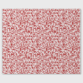 シックな濃い赤の白のダマスクの花のパターン ラッピングペーパー (フラット)