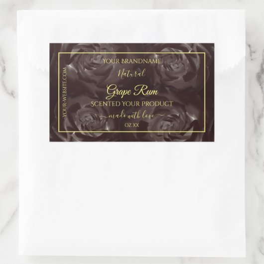 シックな濃い赤茶色のブルーミングバラ製品ラベル 長方形シール (バッグ)