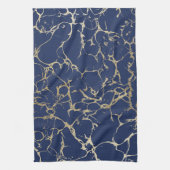 シックな濃紺のフェイクな金ゴールドホイルの大理石パターン キッチンタオル (縦)