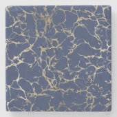 シックな濃紺のフェイクな金ゴールドホイルの大理石パターン ストーンコースター (正面)