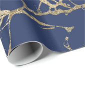 シックな濃紺のフェイクな金ゴールドホイルの大理石パターン ラッピングペーパー (ロールコーナー)