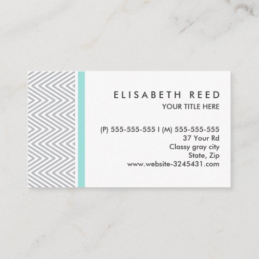 シックな灰色のシェブロンの水の青い専門のプロフィール 名刺 (裏面)